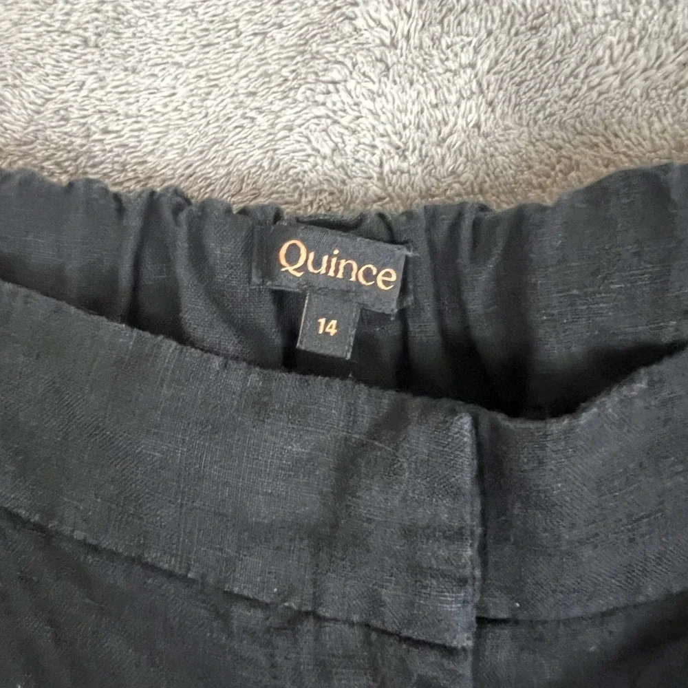 Quince 100% European Linen Pleated Trouser Pants Womens 14 Navy Minimalist